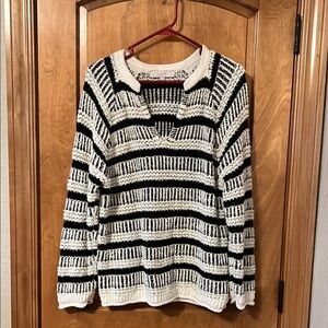 Black and White Striped Open Stitch Loft Sweater